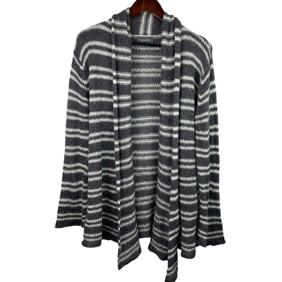 Wooden Ships | Gray White Stripe Light Cardigan Sweater - Picture 1 of 7